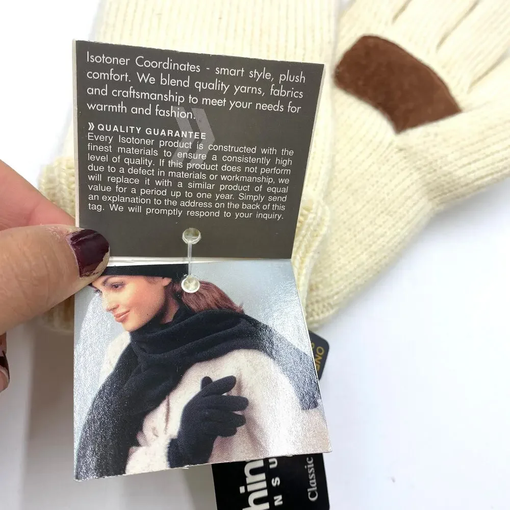 Isotoner Ivory Knit Gloves Lined Thinsulate Winter Ski Apres